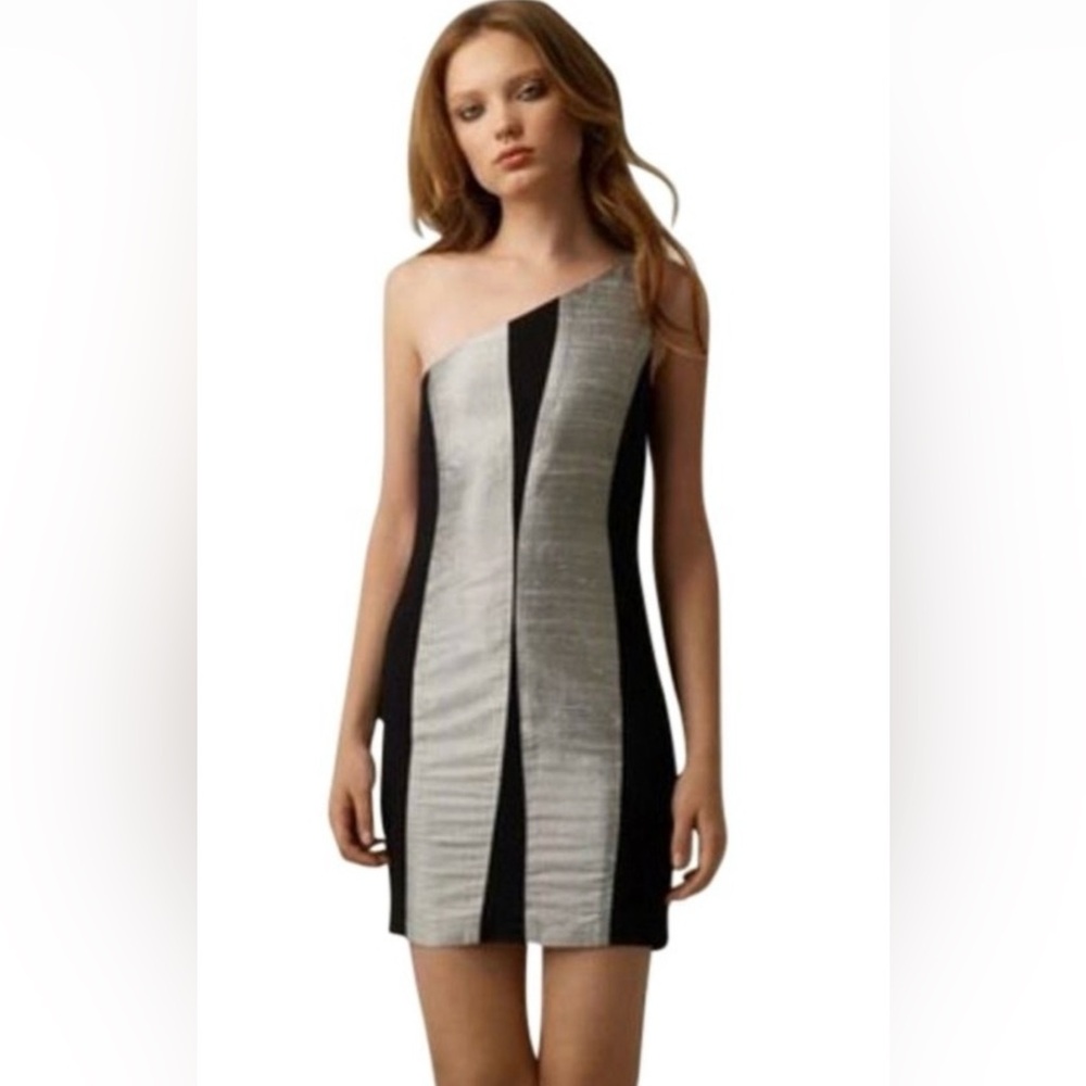 Rag & Bone Silver/Black Silk Dupioni One Shoulder Dress - Size 2